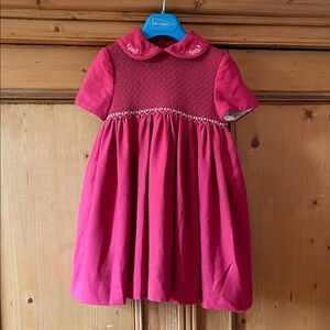 Pink Smocked Dress with Embroidered Collar